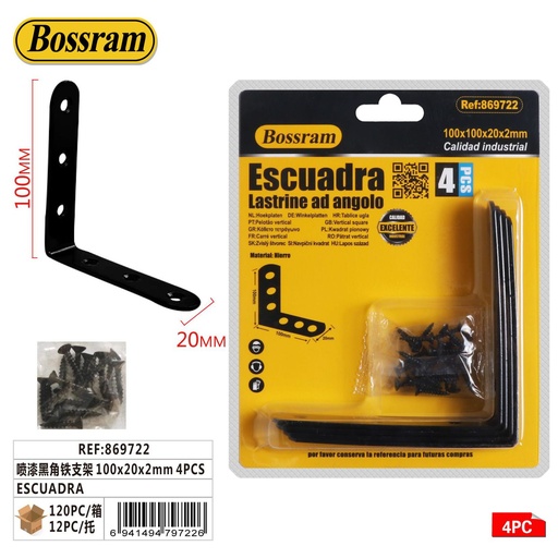 [869722] Escuadra negra de hierro 100x20x2mm 4pcs