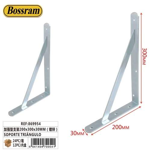 [869954] Soporte triángulo reforzado 200x300x30mm galvanizado para sujeción