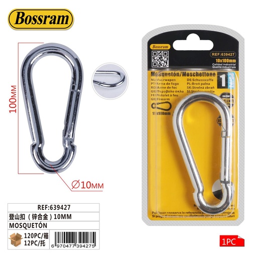 [639427] Mosquetón 10mm zinc para camping y accesorios