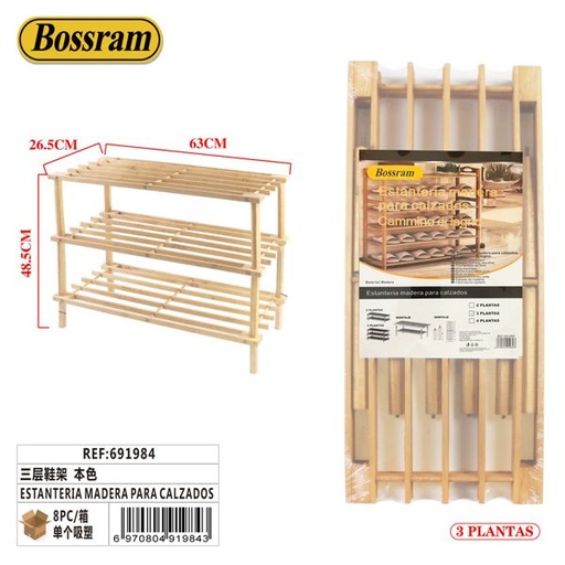 [691984] Estantería de madera para calzados de 3 niveles para organización del hogar