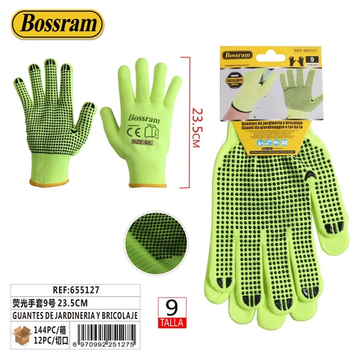 [655127] Guantes de jardinería y bricolaje fluorescentes talla 9, 23.5cm