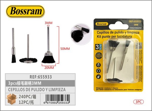 [655933] Cepillos de pulido y limpieza 3mm 3pcs para taladro