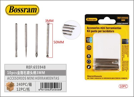 [655948] Accesorios mini herramientas de diamante 3mm 10 piezas