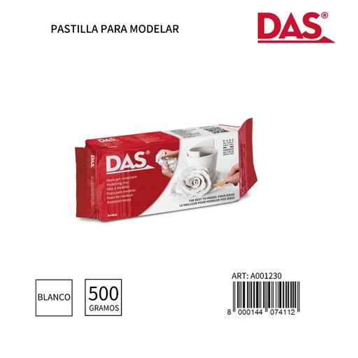 [A001230] Pasta de modelar Das blanco 500g para manualidades y esculturas