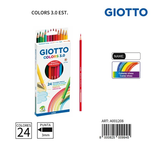 [A001208] Lápices de colores Giotto 3.0 Est. 24 Uds. - Material de papelería