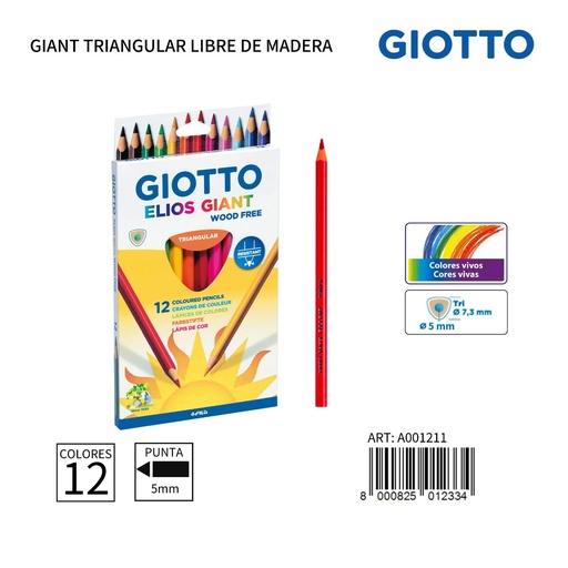[A001211] Lápices de colores Giotto no tóxicos 5 mm 12 uds - Artículos de papelería