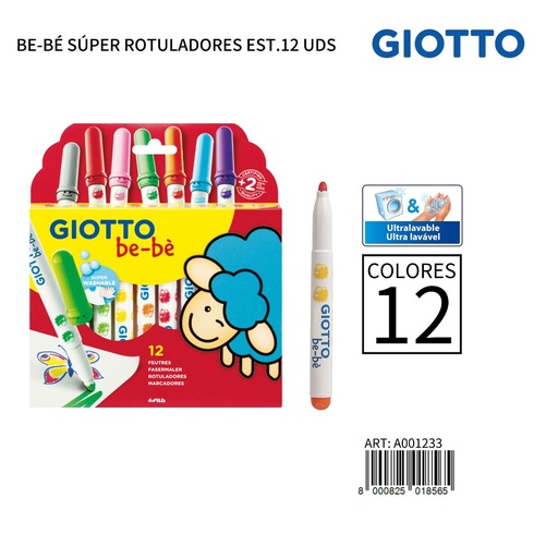 [A001233] Giotto Be-Bè super rotuladores lavables 12 uds - Material de escritura