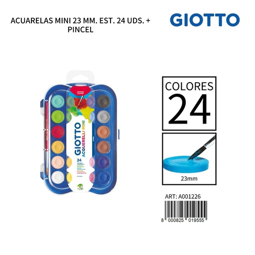 [A001226] Acuarelas Giotto Mini 23mm estuche 24 uds con pincel