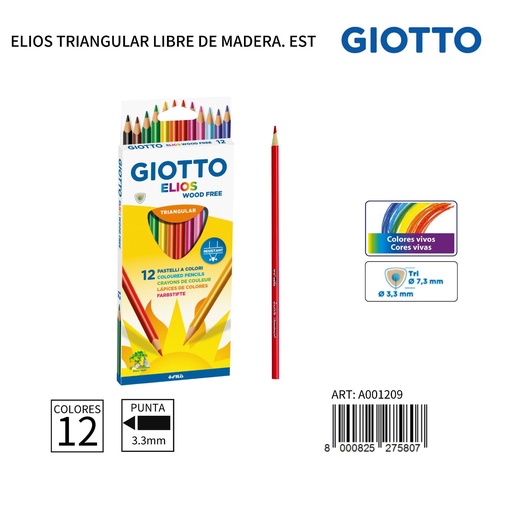 [A001209] Lápices de colores triangulares sin madera 12 piezas - Papelería