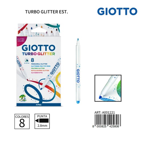 [A001221] Giotto rotulador con purpurina 2.8 mm 8 unidades - Material de papelería