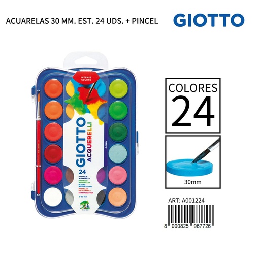 [A001224] Giotto acuarelas 30mm 24 uds con pincel útiles de dibujo