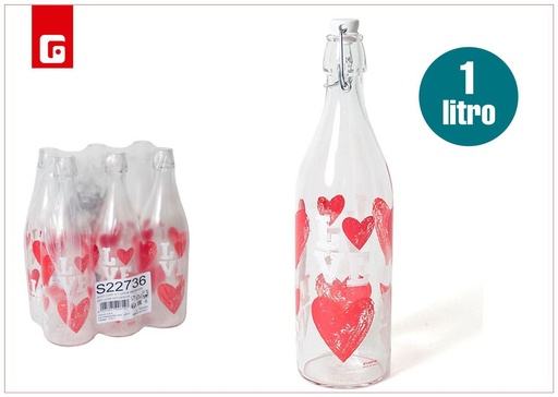 [A001991] Botella Lory de vidrio 1L para cocina y almacenamiento de líquidos