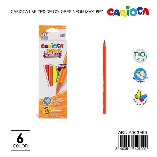 [A003995] Lápices neón Carioca 6 colores para dibujo