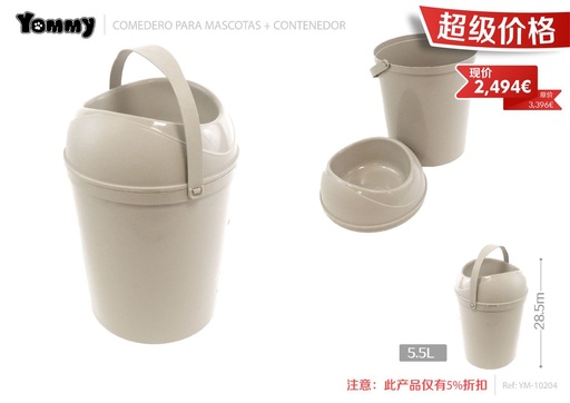 [YM10204] Comedero y cubo para mascotas 5.5L + 28.5 cm