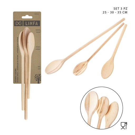 [0128385] Set de cucharas de madera 3 piezas 25-30-35cm