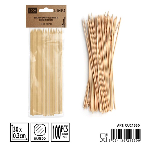 [0029904] Brochetas de bambú 30X0.3 cm 100 unidades - Accesorios de cocina