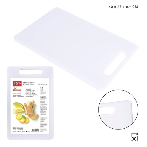 [0122084] Tabla de cortar plástico 40x25x0.9cm blanco para cocina