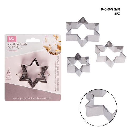 [0122939] Moldes de estrella de acero inoxidable 4.5-7.5cm 3pz para repostería