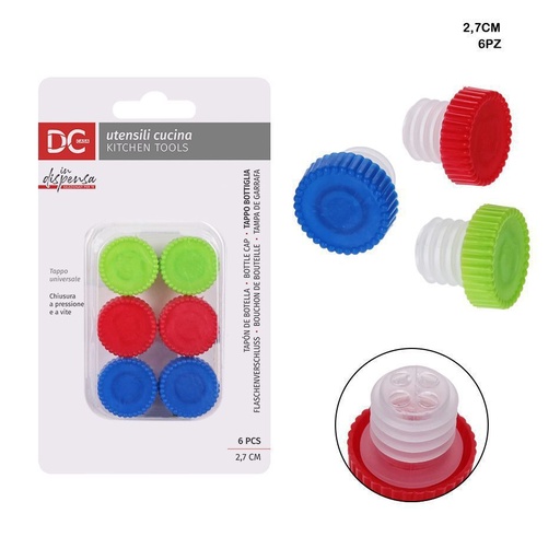 [0128047] Tapa hermética de colores para botellas 2.7 cm - 6 PZS