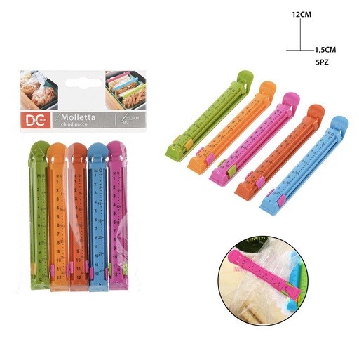 [0131474] Clips cierra bolsas plásticos 12x1.5cm 5pcs para cocina