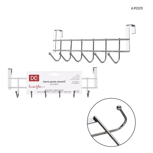 [0132943] Soporte de utensilios acero 6 ganchos