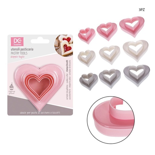 [0133172] Molde de plástico para galletas en forma de corazón 3PZ - Utensilios de repostería