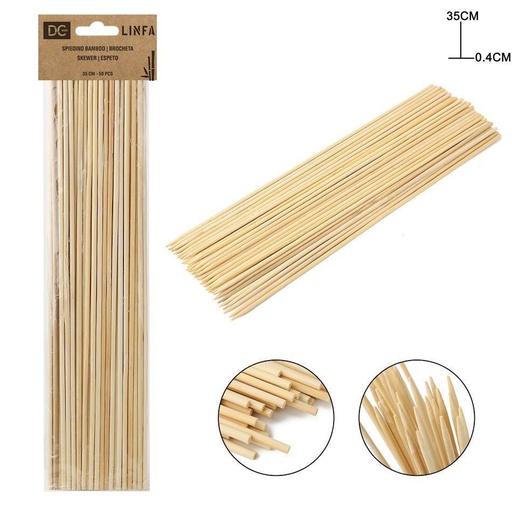 [0134669] Brochetas de bambú (35X0.4 cm, 50 unidades) - Utensilios de cocina