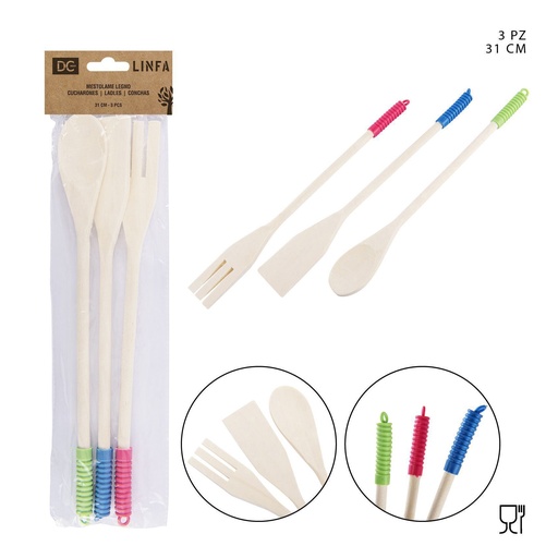 [0134671] Set de utensilios de madera blancos 31cm 3pz - Artículos de cocina
