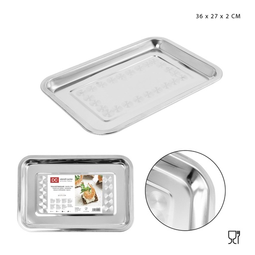[0137458] Bandeja rectangular de acero inoxidable 36x27x2cm - Utensilios de cocina