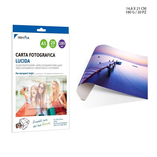 [0142714] Papel fotográfico brillante A5 180g 20ff para impresión