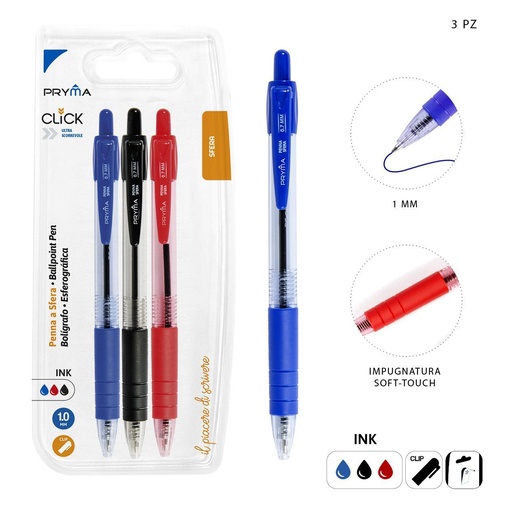 [0144442] Bolígrafo de clic 1mm (3 piezas) surtido - Herramientas de escritura