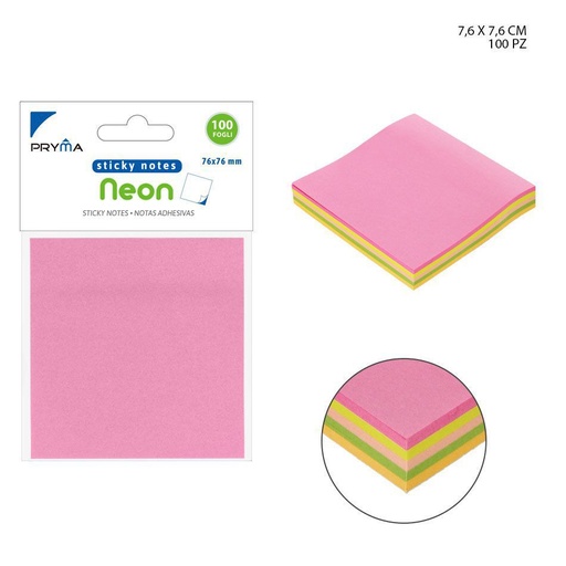 [0144614] Nota adhesiva en color neón 76x76 mm 100 pcs - Notas y marcadores