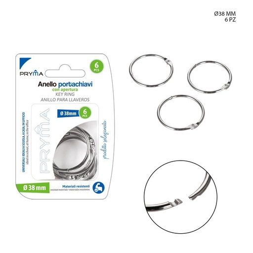 [0144303] Anillas llavero de apertura 38mm 6pcs para llaves y accesorios