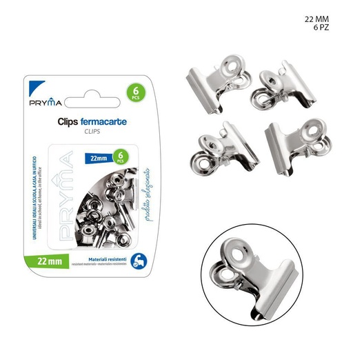 [0144309] Clip de bulldog metálico 22mm 6pcs para oficina