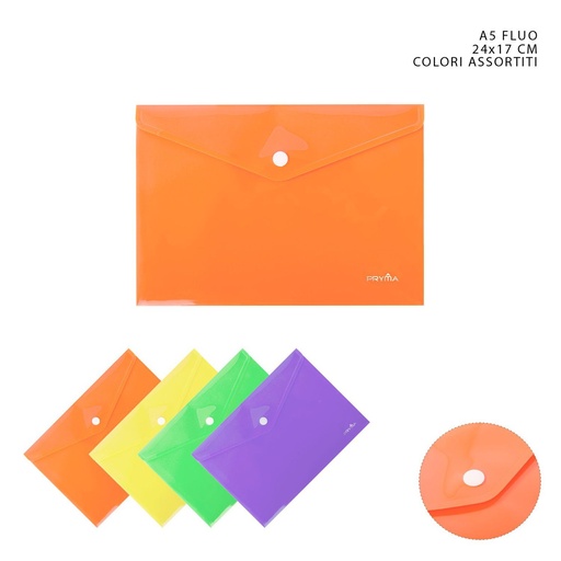 [0143381] Carpeta A5 fluorescente con botón, 24x17cm - Carpeta de oficina