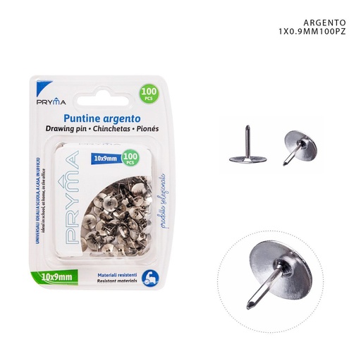 [0228829] Chinchetas plateadas 1X0.9CM 100 PZ - Accesorios escolares