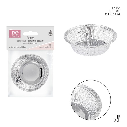 [0227716] Molde de aluminio para cupcakes 10.2 cm (150 ml, 12 piezas) - Moldes desechables para repostería