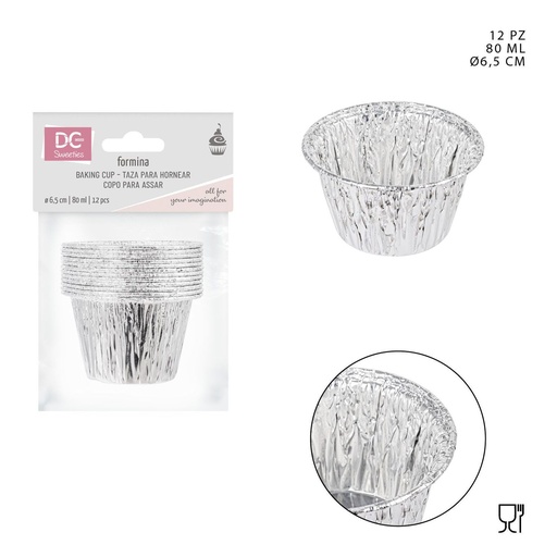 [0227718] Molde de aluminio para cupcakes 6.5 cm (80 ml, 12 piezas) - Moldes desechables para repostería