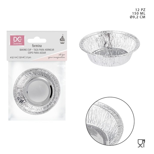 [0227719] Molde de aluminio para pasteles 9.2cm 150ml 12pz para repostería