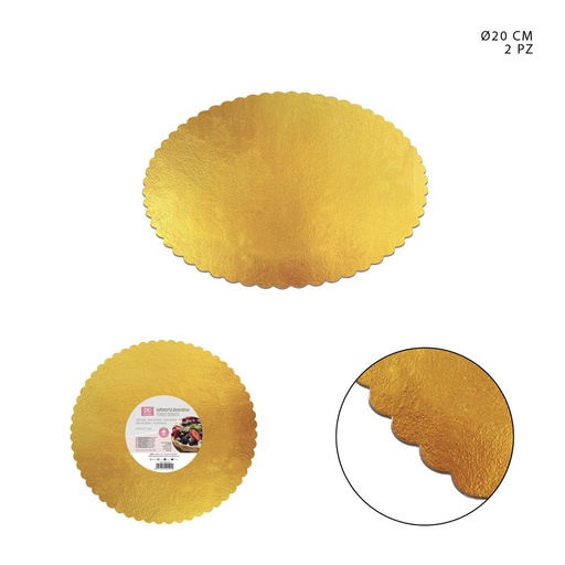[0227244] Bandeja redonda dorada 20cm 2pz - Utensilios de repostería