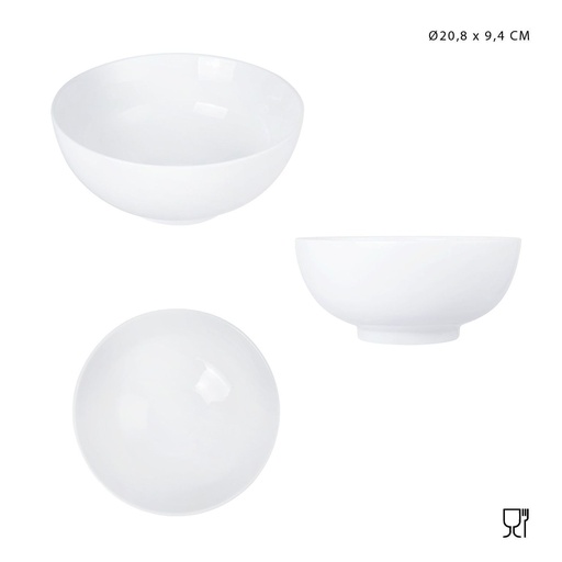 [0227698] Cuenco de porcelana blanco 20.8x9.4cm para cocina y mesa