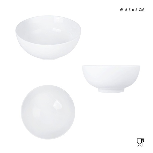 [0227699] Cuenco de porcelana D18.5xH8 cm blanco - Utensilios de cocina