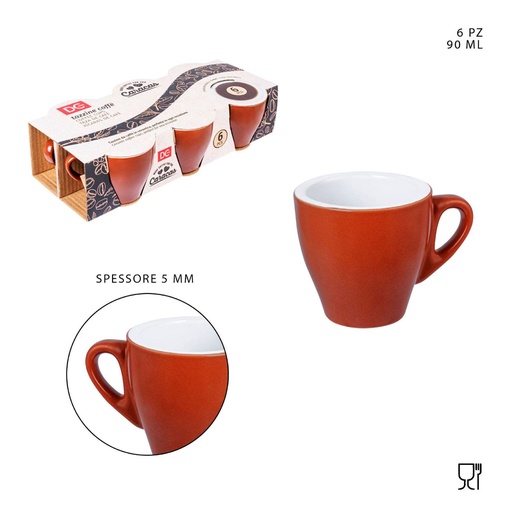 [0227812] Taza de café cerámica marrón 90ml pack de 6