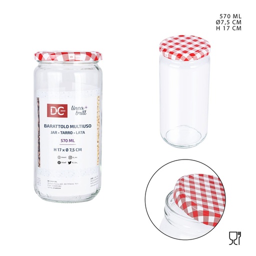 [0227821] Tarro de cristal con tapa 570ml 7.5x17cm para almacenamiento de alimentos