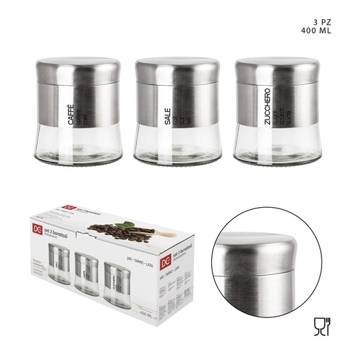 [0228187] Tarros para sal/azúcar/café 400ml 3pcs