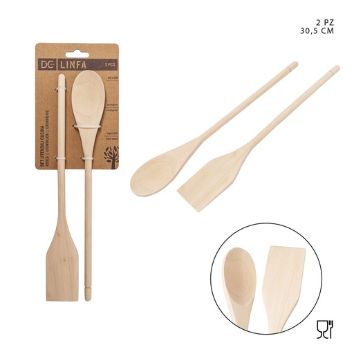 [0228784] Set de cuchara grande y espátula de madera 30.5cm 2pcs para cocina