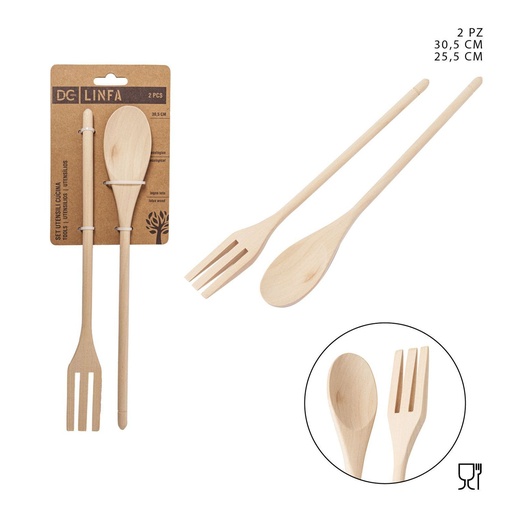 [0228786] Set de cuchara y espátula de madera 30.5cm para cocina