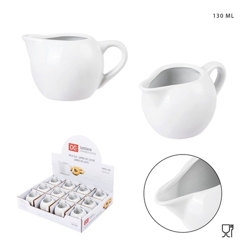 [0228598] Jarra de leche de porcelana blanca 130ml - Recipiente para líquidos, ideal para desayunos