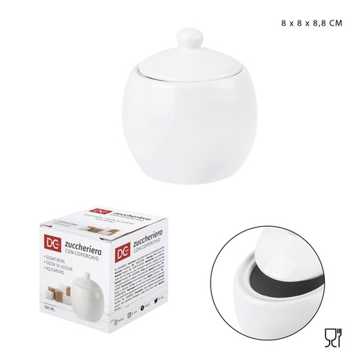 [0228600] Azucarera de porcelana blanca 8x8x8.8cm para cocina