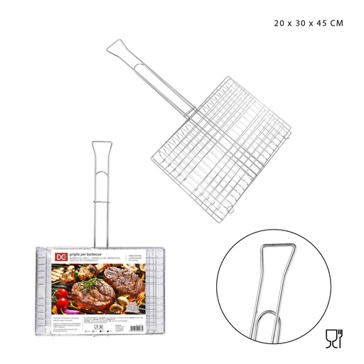 [0228660] Parrilla barbacoa rectangular con mango de madera 20x30x45cm